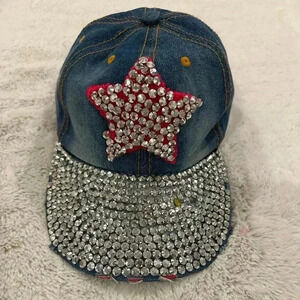 Cap/Hat Women's Blue Denim Rhinestones Magid Hats Distressed Adjustable
